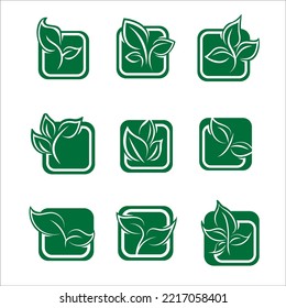 set of Logos of green leaf ecology nature element vector icon. Leaves icon vector. Various shapes of green leaves of trees and plants. Elements for Eco and bio logos.