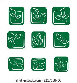 set of Logos of green leaf ecology nature element vector icon. Leaves icon vector. Various shapes of green leaves of trees and plants. Elements for Eco and bio logos.