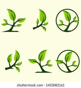 set Logos of green Tree leaf  nature element vector