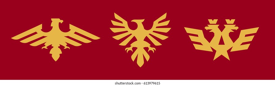 A set of logos, heraldry, eagle. Bird, wings, crown, star, Russian symbol. Vector illustration, a flat style
