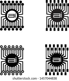 A set of logos and icons for companies of artificial intelligence or electronics in the form of a chip with legs