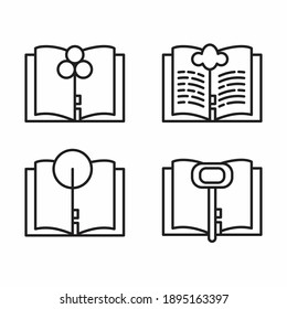 Un conjunto de logos con una clave y un libro para los lectores de escritores, o literatura.