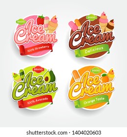 Set of Logos, labels and badges of ice cream with different taste delicious. Vector illustration for your design, packaging and advertising
