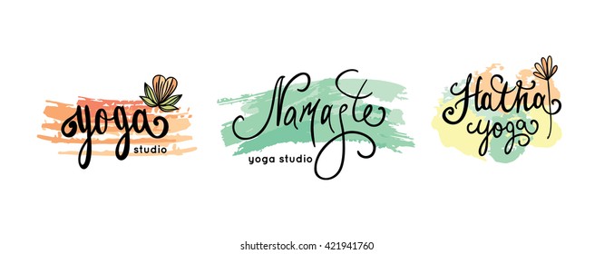 Set of logos, labels and badges for yoga studio in vector. Yoga vector logotype template. 