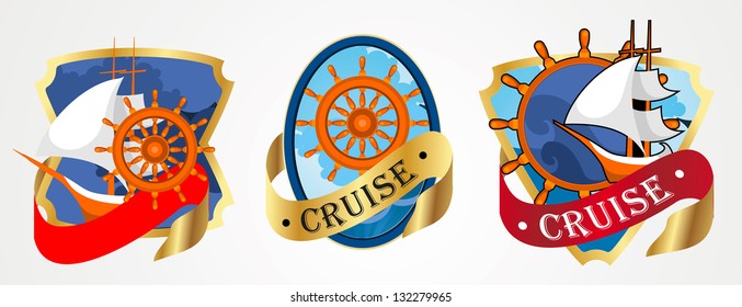 set of logos and labels are different forms of a nautical theme