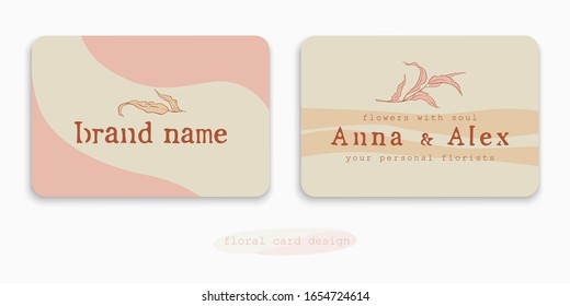 Conjunto de logos con hojas. Plantilla para el diseño de tarjetas de visita, carteles, carteles, sellos y etiquetas para floristas, productos orgánicos, artistas.