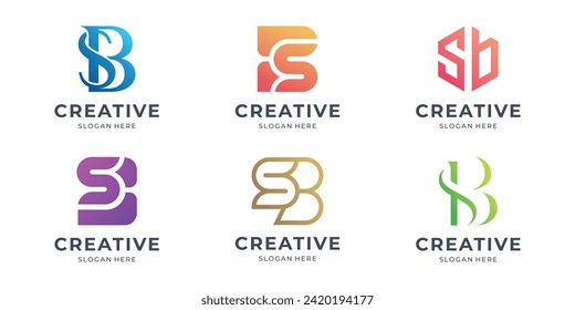 set of logos letter S and B. initial letter gradient color inspiration. abstract monogram logos collection