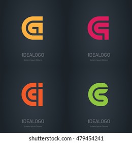 Set of logos with letters C, A, Q, I, S. Initial monogram logotypes. Vector design elements or icons.