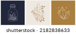 A set of logos in a linear style. Mystical symbol in a minimalist style. Magic stone for spiritual practices of ethnic magic and astrological rites.