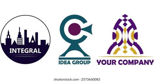 Set of logos, logo rocket, logo man, logo megaphone