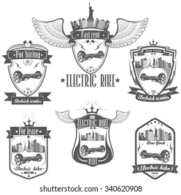 Set of logos a modern and fashionable self-balancing electric scooters, electric bicycles for city life