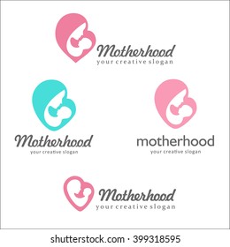 Set of logos of motherhood and childbearing