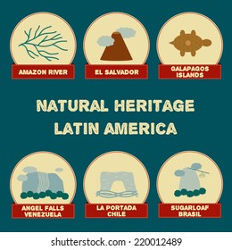 Set with logos of natural heritages of Latin America