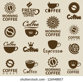 set of logos on coffee