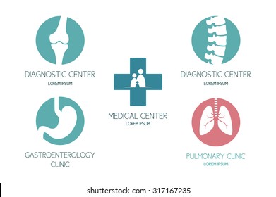 Set of logos on a medical theme. Set of labels, badges and design elements.