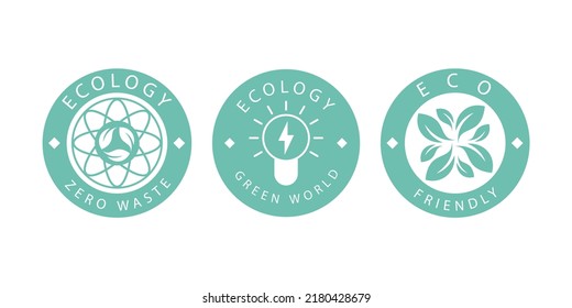 A set of logos on the theme of recycling, ecology and zero pollution. Isolated on white background. Vector illustration.