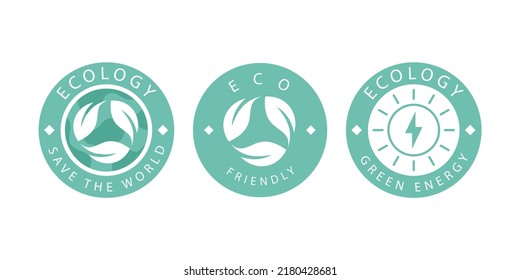 A set of logos on the theme of recycling, ecology and zero pollution. Isolated on white background. Vector illustration.