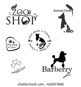 Set of logos with pets, animal clinic, hair salon for dogs,pet shop.