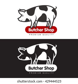 set of logos with a pig, vector simple illustration isolated on white background set of different pork logo, black and red logos about the pork store