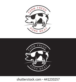 set of logos with a pig, vector simple illustration isolated on white background set of different pork logo, black and red logos about the pork store