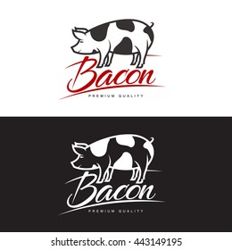 set of logos with a pig, vector simple illustration isolated on white background set of different pork logo, black and red logos about the pork store