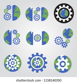 Set of logos of planet earth and gears