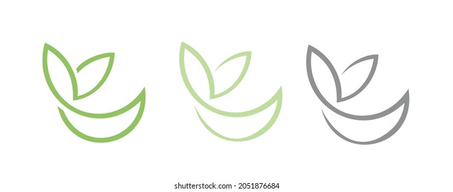 set of logos
 plates with green leaves