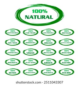 Set of logos related to health and environmental sustainability
