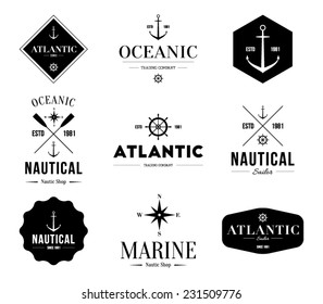 Set Of Logos Retro Vintage Nautical Labels And Badges Logo Templates. Hipster Style Design, Brand, Branding, Logotype, Company, Corporate, Identity, Sail, Sailing