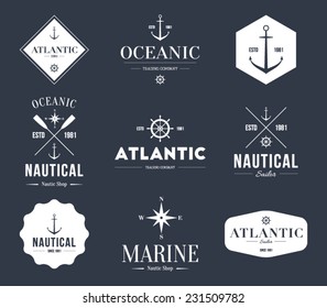 Set of logos retro vintage nautical labels and badges logo templates. Hipster style design, brand, branding, logotype, company, corporate, identity, sail, sailing