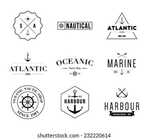 Set von Logos Retro Vintage nautische Etiketten und Badges Logo Vorlagen. Design, Marke, Branding, Logo, Unternehmen, Unternehmen, Identität, Segel, Segeln