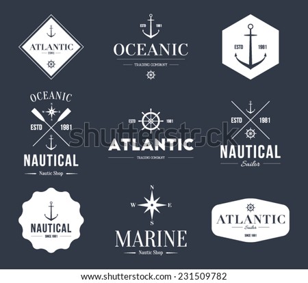 Set of logos retro vintage nautical labels and badges logo templates. Hipster style design, brand, branding, logotype, company, corporate, identity, sail, sailing