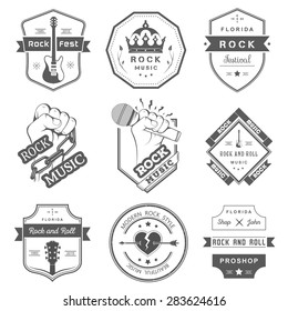 Set Of Logos Rock Music And Recording Studios. Music Design Elements With Font Type And Illustration Vector. Vintage Label Rock Beast ( T-Shirt Print ).