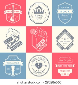 Set of logos rock music and recording studios. Music design elements with font type and illustration vector. Vintage label Rock Beast ( T-Shirt Print ).