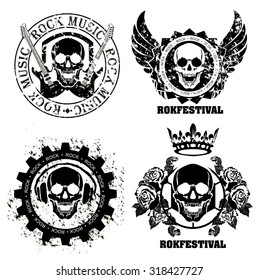 Set of logos rock music and recording studios. Music design elements with font type and illustration vector. Vintage label Rock Beast