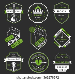 Set of logos rock music and recording studios. Music design elements with font type and illustration vector. Vintage label Rock Beast T-Shirt Print.
