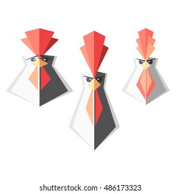 set of logos with roosters, rooster head ,