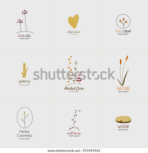 Set Logos Rustic Style Herbs Berries 스톡 벡터(로열티 프리) 393443962
