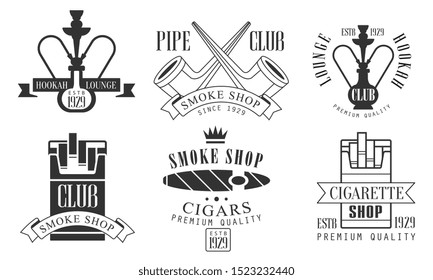 Set of logos for a smoking club. Vector illustration.