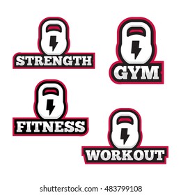 Set of logos for sport, workout, fitness or gym. Flat vector icon, logo, logotype, symbol, mark design illustration on white background.