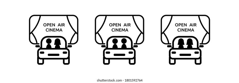 Set of logos for street cinema for cars, with a man and a woman, with gays, with lesbians. Homosexual couples spend romantic time in the car and watch a movie