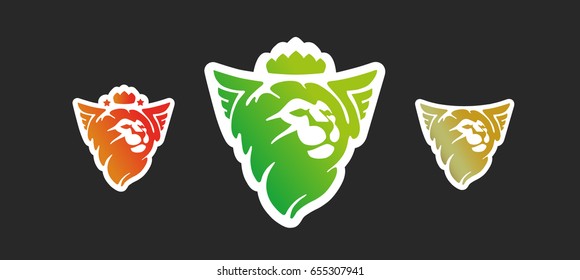 Set of logos. Stylized head of a lion with wings. Vector.