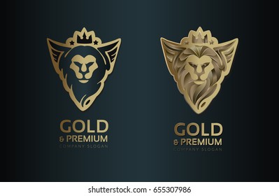 Set of logos. Stylized head of a lion with wings. Vector.