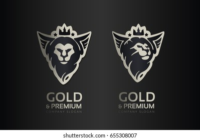 Set of logos. Stylized head of a lion with wings. Vector.