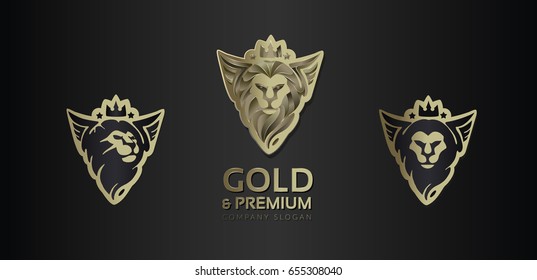 Conjunto de logotipos. Cabeza estilizada de un león con alas.Vector.