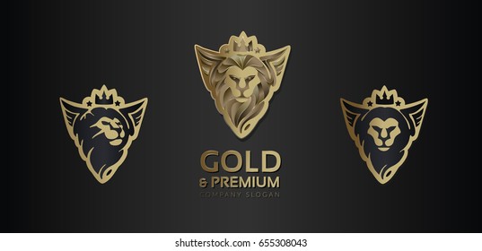 Set of logos. Stylized head of a lion with wings. Vector.
