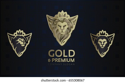 Set of logos. Stylized head of a lion with wings. Vector.