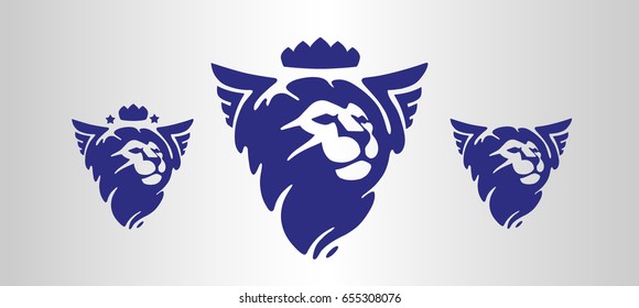 Set of logos. Stylized head of a lion with wings. Vector.