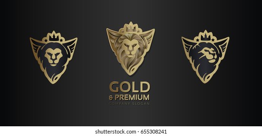 Set of logos. Stylized head of a lion with wings. Vector.
