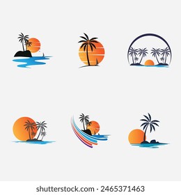 set of logos and symbols icons panorama of natural beach beauty